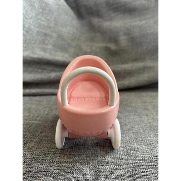 Vintage Little Tikes Dollhouse Pink & White Baby Buggy Carriage Stroller - Picture 4 of 6